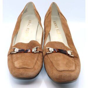 Anne Klein Flex Brown Suede Pump Tortoise Buckle Court Block Heel Size 10M
